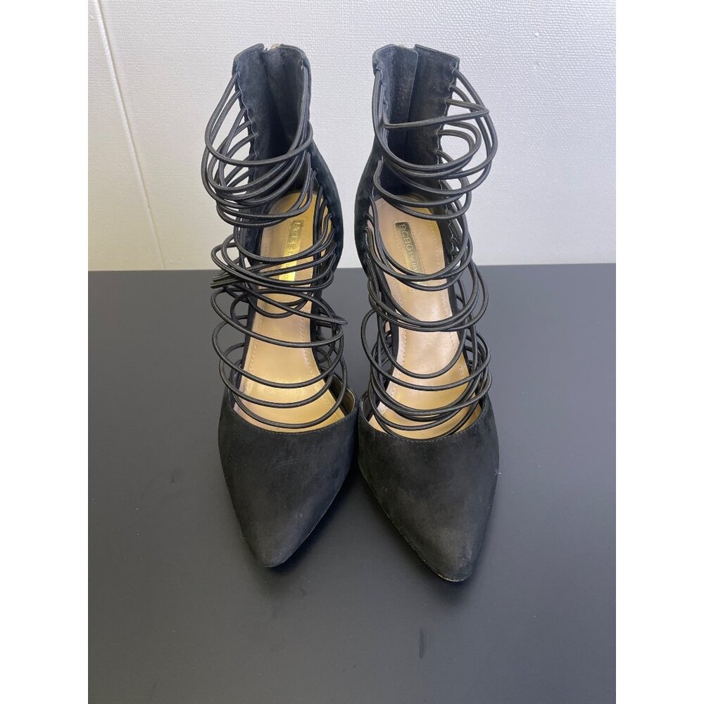 BCBG Women's Black Shoes/Heels 4" pointed /Strappy/Zipper Size 7.5 SKU 2270